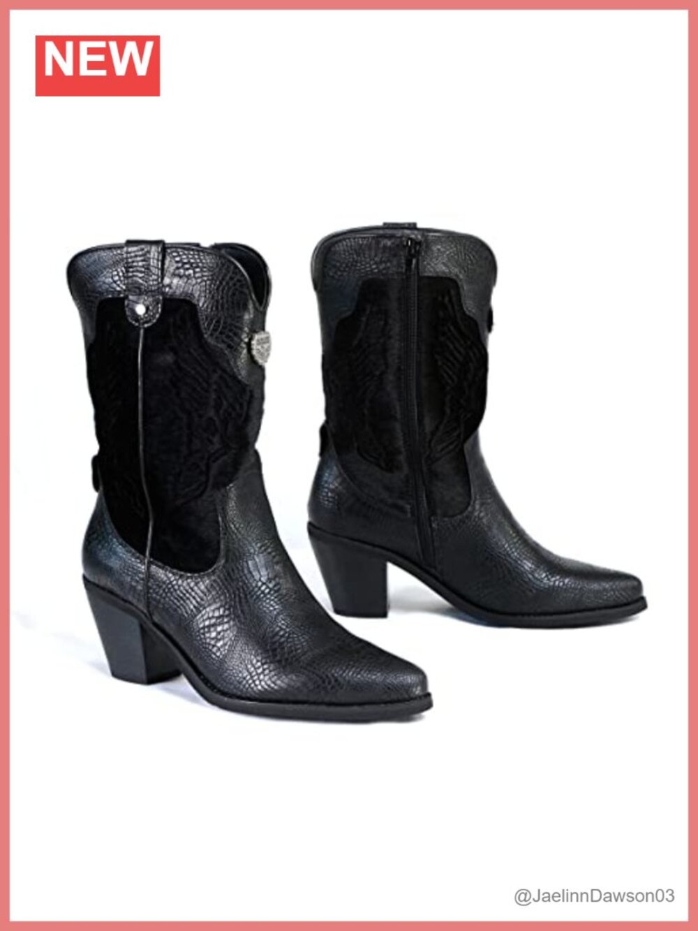 Women's Faux Leather Ankle Boots with Snake Print Western Style Block Heel Zip